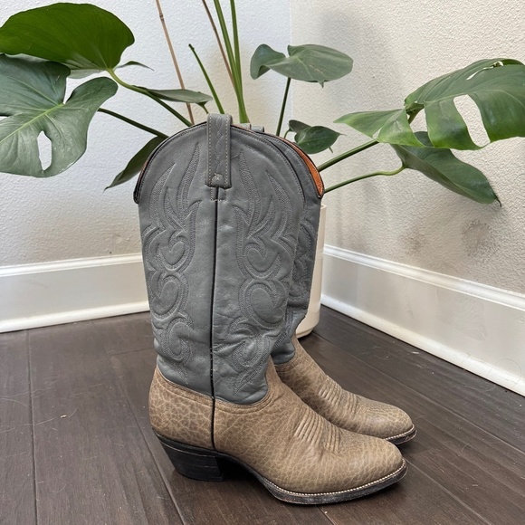 J. Chisholm Shoes - Vintage UNIQUE Green Blue Leather Western Cowboy Boot Women's Size 9
